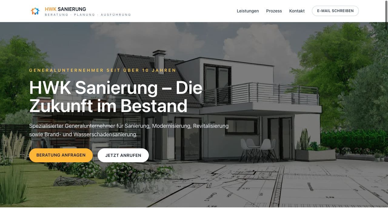Startseite von HWK Sanierung mit modernisiertem Wohngebäude