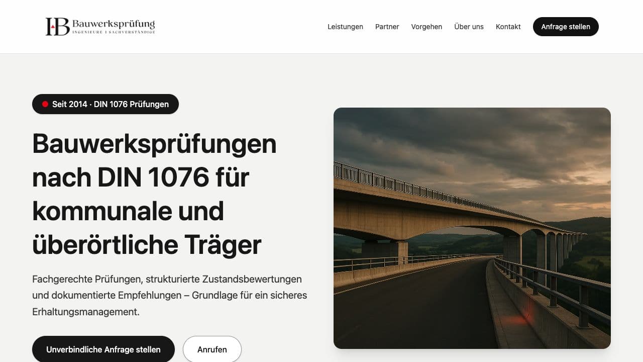 Startseite von IB Bauwerksprüfung für Prüfungen nach DIN 1076