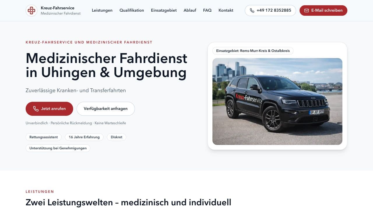 Startseite von Kreuz-Fahrservice mit medizinischem Fahrdienst