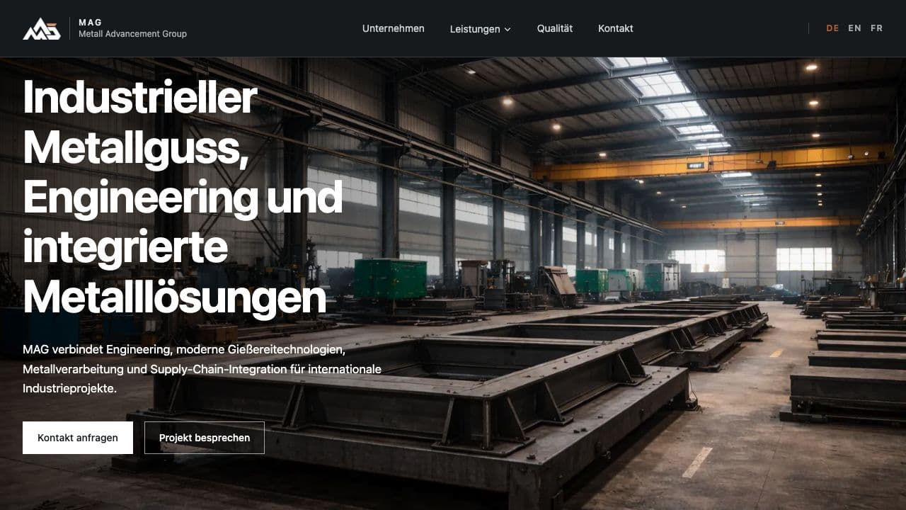 Startseite der MAG Group für Metallguss, Engineering und Metallverarbeitung